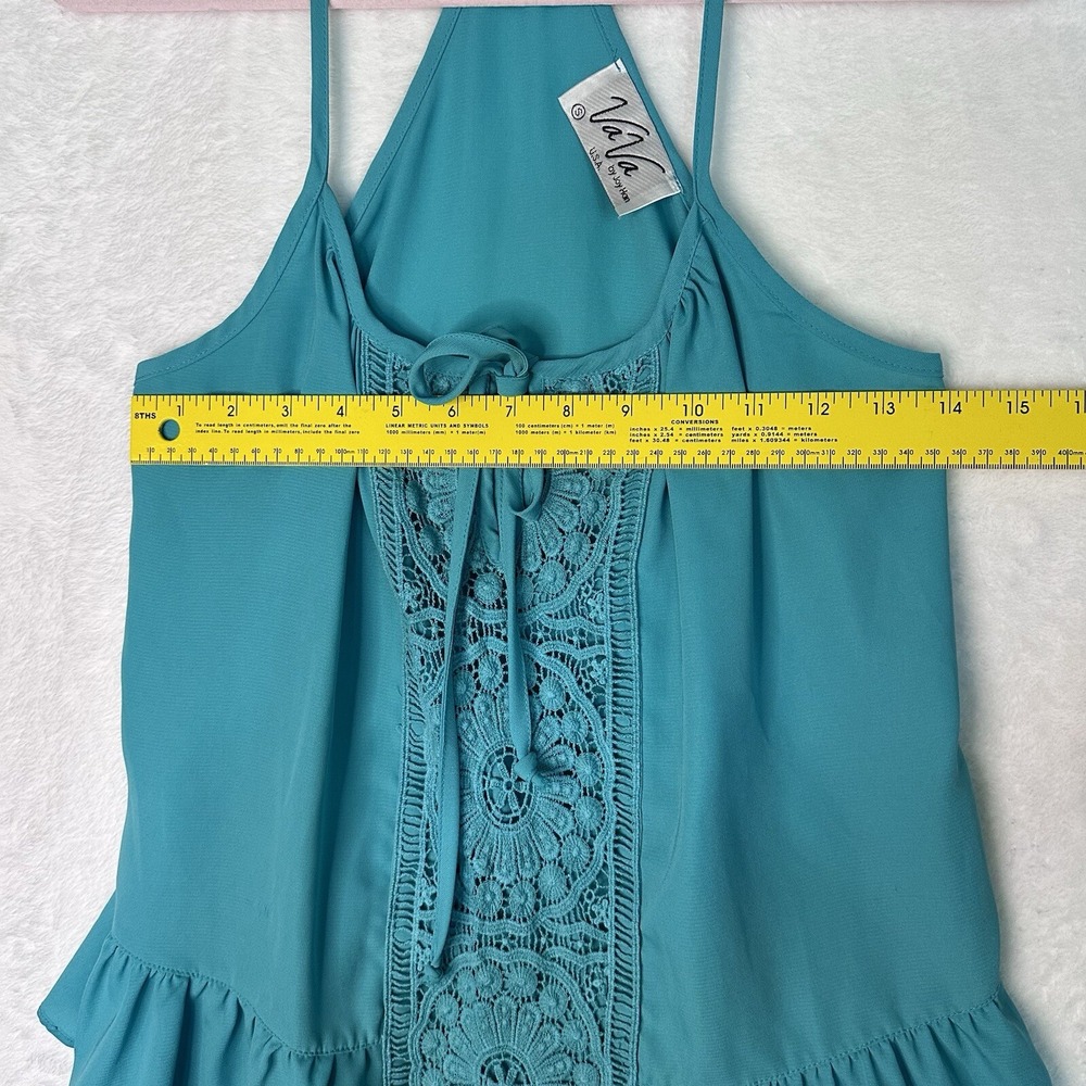 VaVa By Jon Han S Racerback Top Straps Green Embellished Ruffle Tie Front - Picture 5 of 12